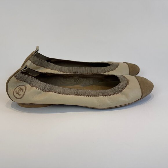 Chanel Beige Leather & Suede Flat Ballet Slippers, Size 40 EU - Picture 4 of 14
